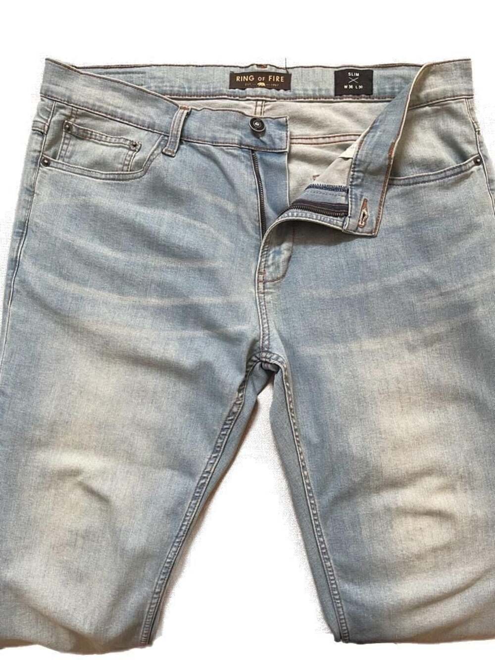 Ring of Fire Men's Slim Fit Light Wash Jeans Size 36x30